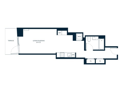Floor plan for studio, 1 bath, 507 sqft